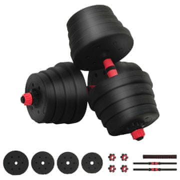 Vidaxl 2-v-1 Set Dumbbell in Barbell 30 kg Črna in rdeča