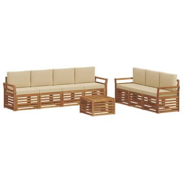 Vidaxl Sedežne garniture 8 szt. Naravna in bež Masiven les akacije