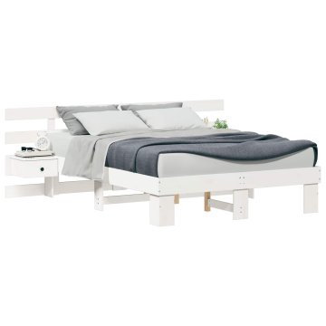 Vidaxl Konstrukcija postelje Bela 135 x 190 cm Masivno borovo les