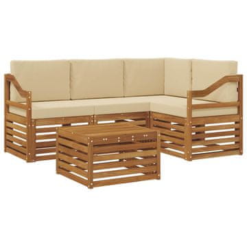 Vidaxl Zunanja garnitura za sedenje z blazino 5 szt. Naravna in bež
