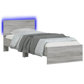 Vidaxl Posteljni okvir z LED Siva Sonoma 80 x 200 cm Inženirski les