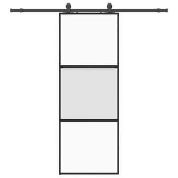 Vidaxl Drsna vrata z opremo črna 76x205 cm kaljeno steklo