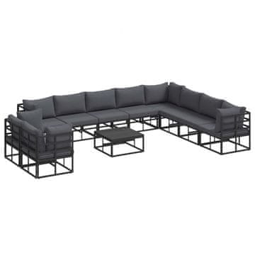 Vidaxl Vrtna sedežna garnitura z blazino 11 szt. Črna Aluminij