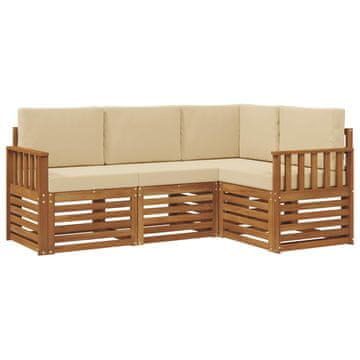 Vidaxl Sedežne garniture 4 szt. Naravna in bež Masiven les akacije
