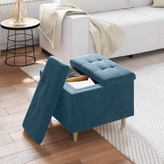 Vidaxl Ottoman s shranjevanjem Modra 60 x 60 x 45 cm Žamet