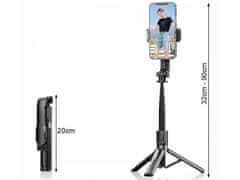 Verkgroup 3v1 univerzalni teleskopski selfie stick in tripod bluetooth daljinec 90cm