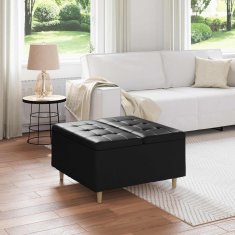 Vidaxl Ottoman s shranjevanjem Črna 80 x 80 x 45 cm Umetna koža