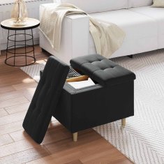 Vidaxl Ottoman s shranjevanjem Črna 60 x 60 x 45 cm Žamet