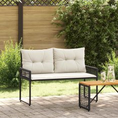 Vidaxl Zunanja klop z blazino Črna in krem bela 118 x 55 x 82 cm
