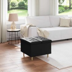 Vidaxl Ottoman s shranjevanjem Črna 60 x 60 x 45 cm Umetna koža