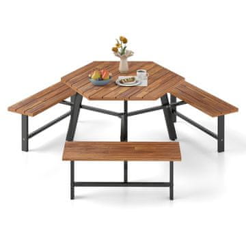 Northix Akacijev leseni piknik set za 6 oseb 191x165x70 cm senčnik