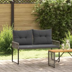 Vidaxl Zunanja klop z blazino Siv 118 x 55 x 82 cm PE ratan in tkanina