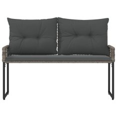 Vidaxl Zunanja klop z blazino Siv 118 x 55 x 82 cm PE ratan in tkanina