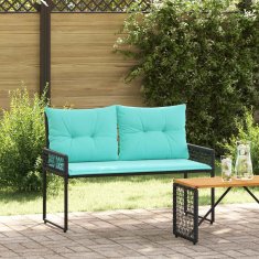 Vidaxl Zunanja klop z blazino Črna in turkizna 118 x 55 x 82 cm