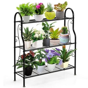 Northix 3-nadstropno črno kovinsko stojalo za rastline 72x25x85 cm