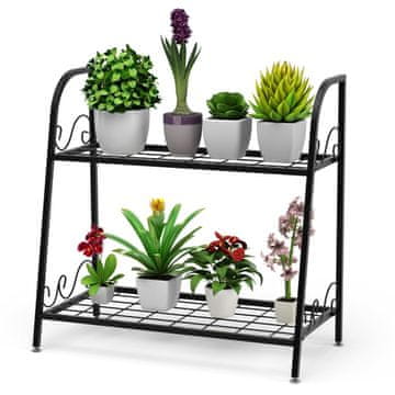 Northix 2-nadstropno črno kovinsko stojalo za rastline 63x30,5x61,5 cm