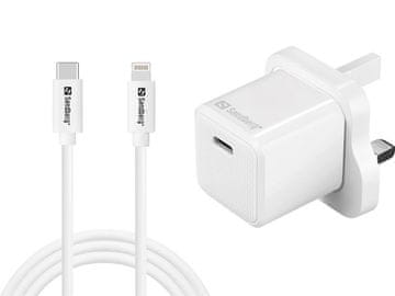 Sandberg Polnilnik AC USB-C, UK vtič, 20W +kabel lightning