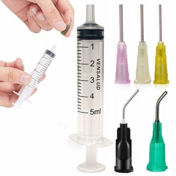 shumee 5 ml brizga z Luer-lock nastavkom + komplet 5 igel; za fluks, lepilo, mazivo, gel