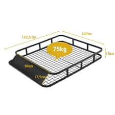 Northix Univerzalni jekleni strešni prtljažnik 122x102x15 cm 75 kg črn