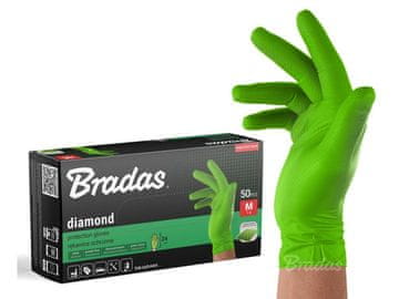 Bradas DIAMOND nitrilne rokavice, močne, kemično odporne, 50 kosov, zelene - (velikost: M (7-8)) BR-RWJNDGR8