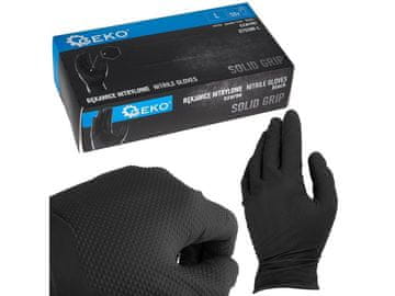 GEKO Rokavice iz nitrila Solid Grip 3D, močne, odporne na kemikalije, 50 kosov, črne, velikost L - G75200-L