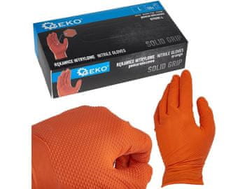 GEKO Rokavice iz nitrila Solid Grip 3D, močne, odporne na kemikalije, 50 kosov, oranžne, velikost L - G75201-L