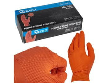 GEKO Rokavice iz nitrila Solid Grip 3D, močne, odporne na kemikalije, 50 kosov, oranžne, velikost XXL - G75201-XXL