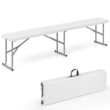 Northix Zložljiva zunanja klop 182 cm bela HDPE kovinska prenosna 3 osebe