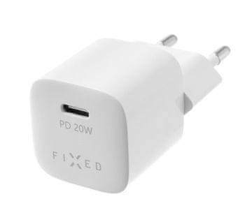 FIXED Omrežni polnilnik Mini USB-C PD 20W, MFI + USB-C cable 1m - white