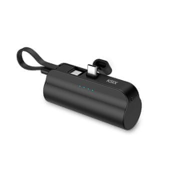 Ksix prenosna baterija 5.000 mAh USB-C žepna, USB-C na USB-C, LED, črna