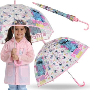 Disney DISNEY Stitch Otroški dežnik s kljuko, zložljiv, prozoren, ročni dežnik 46cm