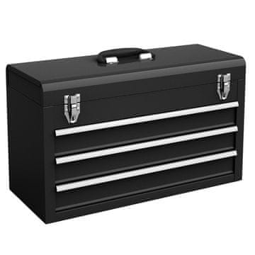Northix Kovinska škatla za orodje 52x21x30 cm s 3 predali črna
