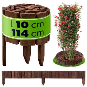 KADAX Vrtna palisada lesena ograja za trato, rjava 10x114 cm