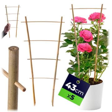 KADAX 5 kosov bambusovih opor za lestev za rože in rastline, višina 43 cm, dvojne