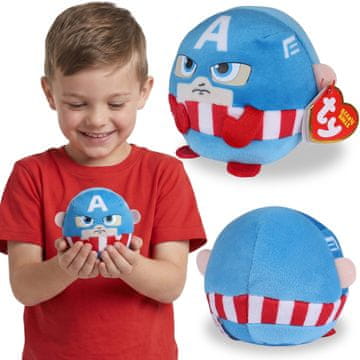MARVEL COMICS TY MARVEL Captain America okrogla maskota, za metanje, mehka igračka za senzorično igro BEANIE BALLS 9 cm