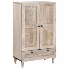Vidaxl Visok predalnik 60 x 33 x 100 cm Masiven les manga Beljen bel