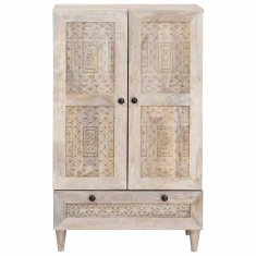 Vidaxl Visok predalnik 60 x 33 x 100 cm Masiven les manga Beljen bel