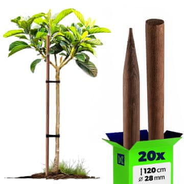KADAX Leseni impregnirani koli 120 cm, podporna palica Fi 28 mm, 20 kosov
