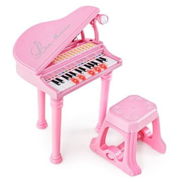 Northix Otroška elektronska klaviatura 31 tipk s stolčkom roza 35x30x55 cm