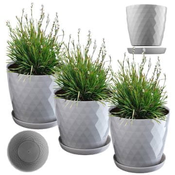 KADAX Komplet cvetličnih lončkov s stojalom, 25 cm, siva plastika, 3 kosi