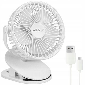 Ruhhy Brezžični aku. 1200mAh ventilator s sponko USB bel