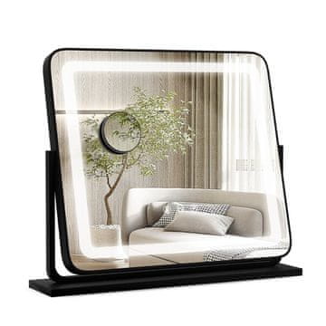 Northix LED ogledalo za ličenje z osvetlitvijo 56 x 48 cm črno