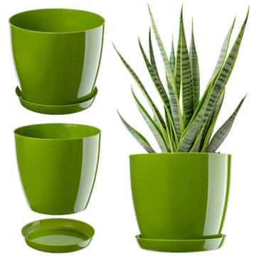 KADAX Cvetlični lonec s krožnikom, plastični, 20 cm, zelen