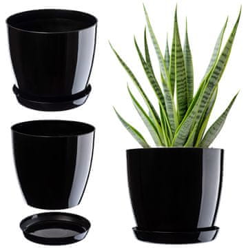 KADAX Cvetlični lonec s krožnikom, plastični, 14 cm, črn