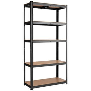 Northix 5-nivojski kovinski regal za shranjevanje, nosilnost do 650 kg, 75 x 30 x 150 cm, črn