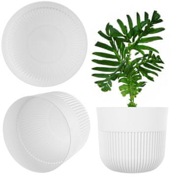 KADAX Cvetlični lonec 17 cm, okrogla oblika, plastična, rebrasta, bela