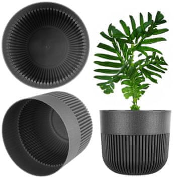 KADAX Cvetlični lonec 13 cm, okrogel, rebrast, grafit, plastika