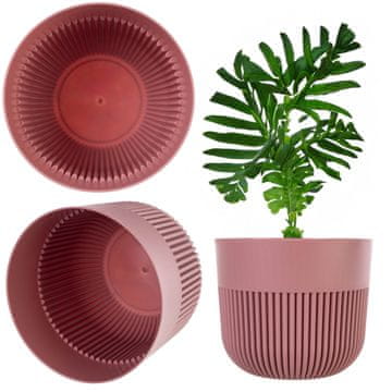 KADAX Cvetlični lonec 17 cm, okrogel, rebrast, roza, plastika