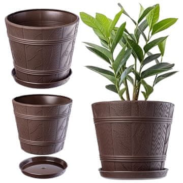 KADAX Cvetlični lonec 26 cm z imitacijo lesa in plastičnim stojalom