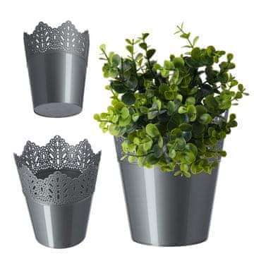 KADAX Cvetlični lonec s pokrovom, visok 16,5 cm, siv, plastika